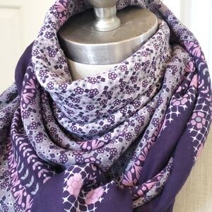 Vintage PASSIGATI Italian Designer Chic Scarf Navy Blue Gray Pink Purple Floral